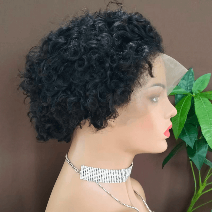 Brazilian Curly Pixie Cut Wig Human Hair Lace Frontal for African American-2