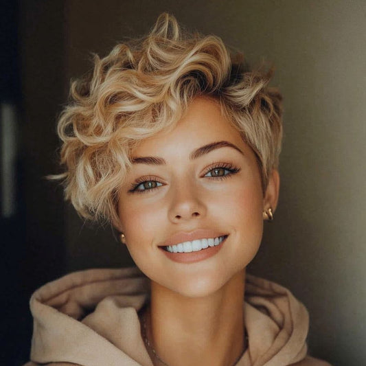 Ombre Blonde Pixie Cut Curly Wig Human Hair  Lace Frontal for African American