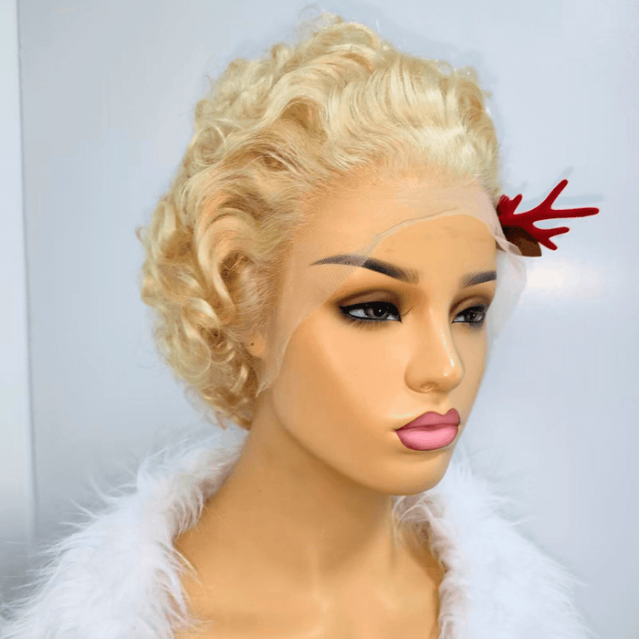 Short Blonde Pixie Cut Wig Wavy Virgin Hair Lace Front Wig for Black Women-4