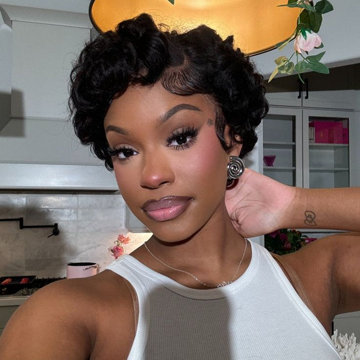 Pixie Cut Finger Waves Wig Human Hair Lace Front 13x4 for Black Women