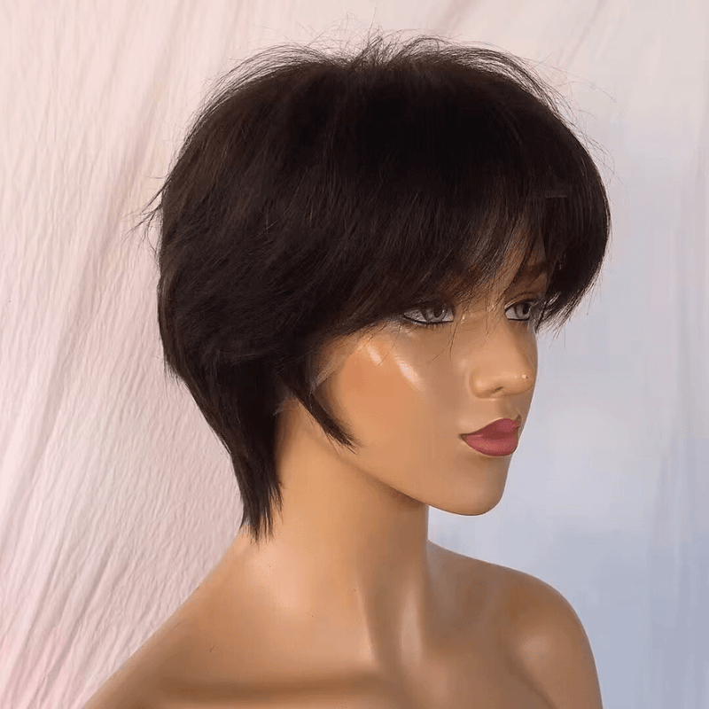 Pixie Cut Wig with Bangs 100% Human Hair Lace Front for African American-3