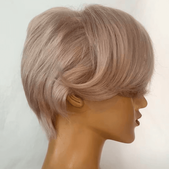 Grey  Human Hair Pixie Cut Lace Frontal Wig with Bangs for African American-2
