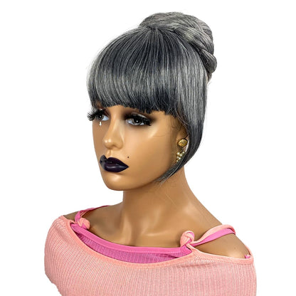 Gray Bun & Bangs Set 2PCS - Salt and Pepper Grey Hairpiece for Black Women