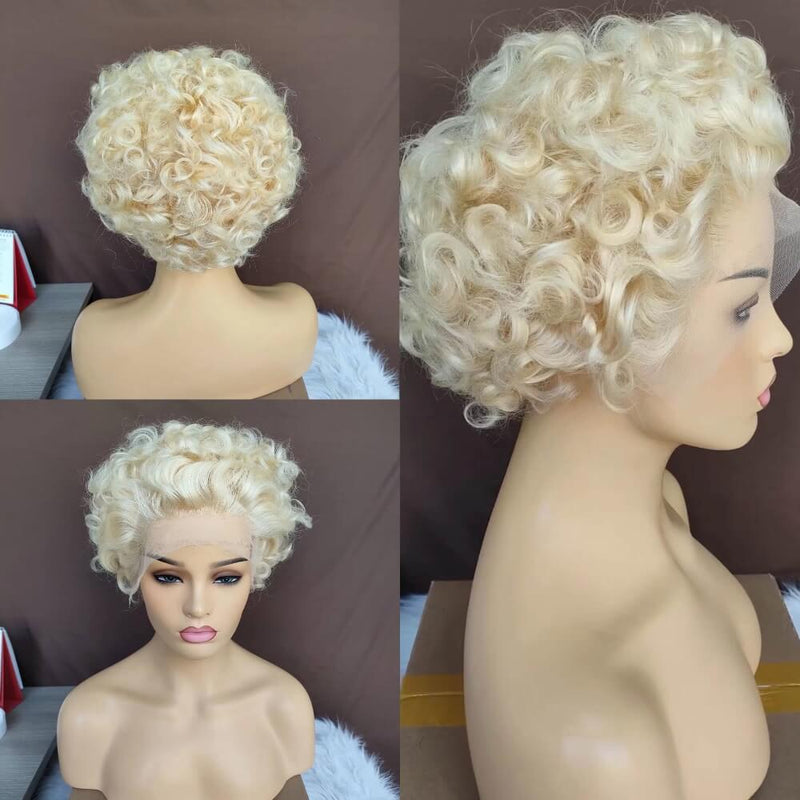 613 color curly pixie cut lace wig