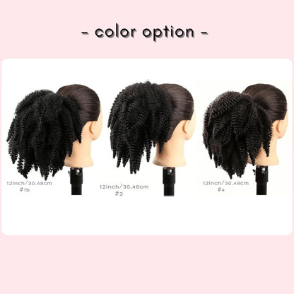 12inch short Marley Hair Drawstring Ponytail Black 4C Afro Puff Bun Braiding Ponytail