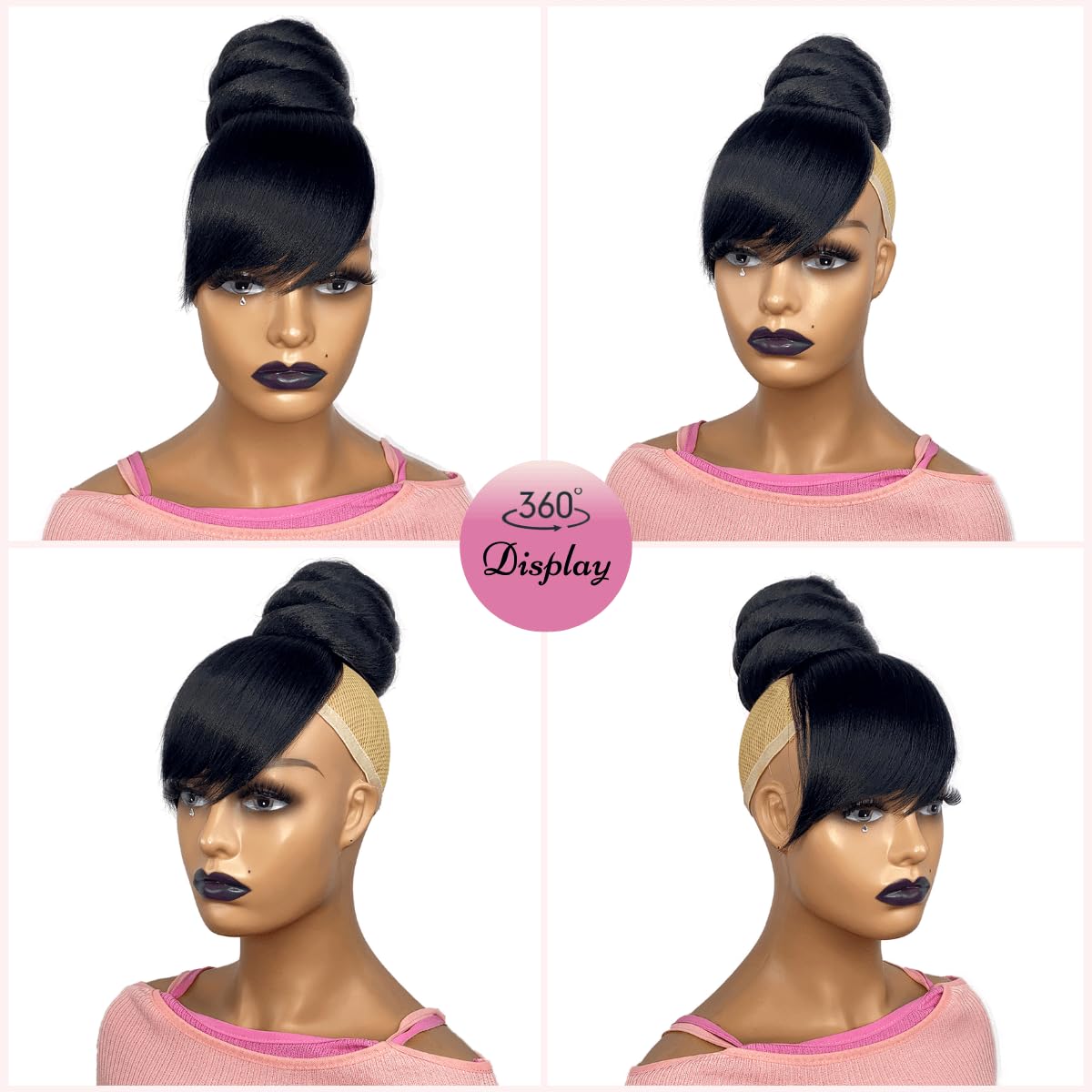 SWIRL BUN BANG SET 2PCS - Quick Medium Size China Bun with Swoop Side Bang