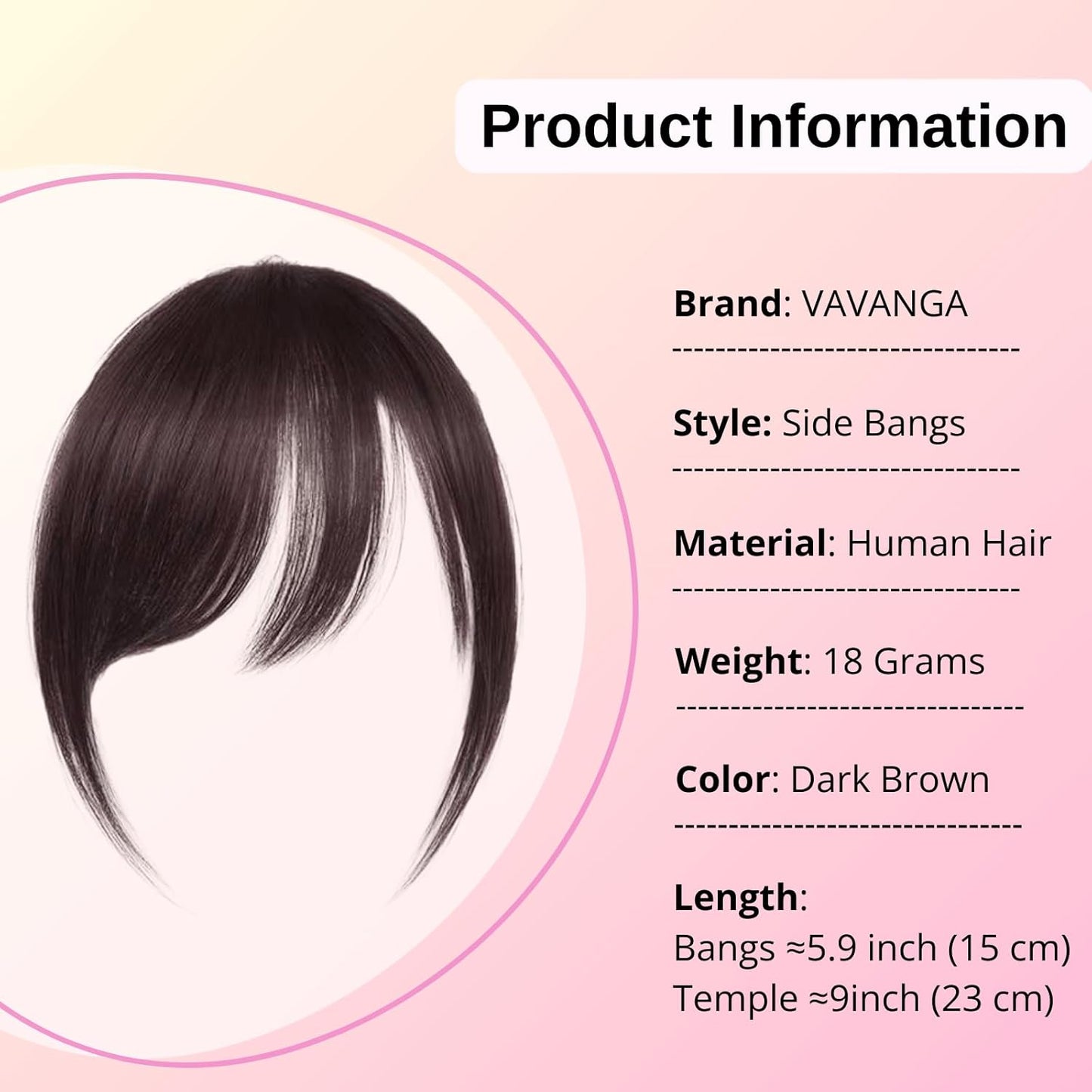 100% Real Human Hair Clip-In Extensions Thick Swept Bangs for Women