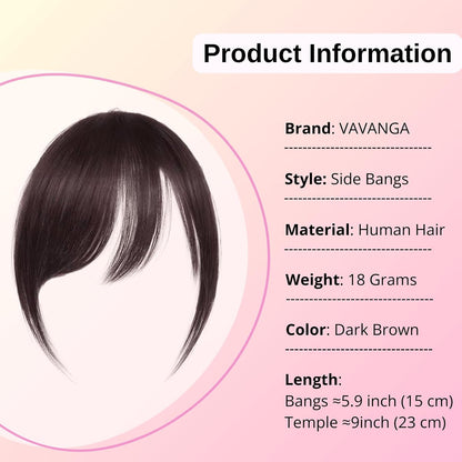100% Real Human Hair Clip-In Extensions Thick Swept Bangs for Women