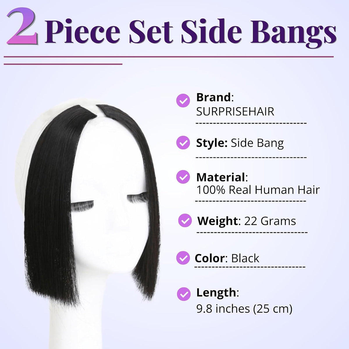 Long Clip in Real Human Hair Hime Cut Side Bang 2PCS for Black Women