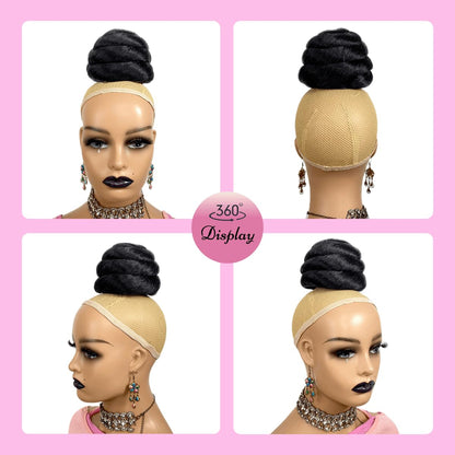 SWIRL Hair Bun Clip-in Updo Braided China Bun Chignon Hairpiece for Black Women