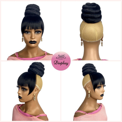 SWIRL BUN BANG 2PCS - Quick China Bun with Bang Updo Chignon for Black Women