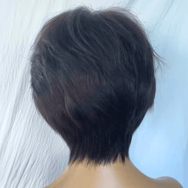Pixie Cut Wig with Bangs 100% Human Hair Lace Front for African American-4