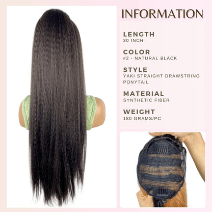 30inch Long Yaki Straight Drawstring Ponytail Extension for Black Women