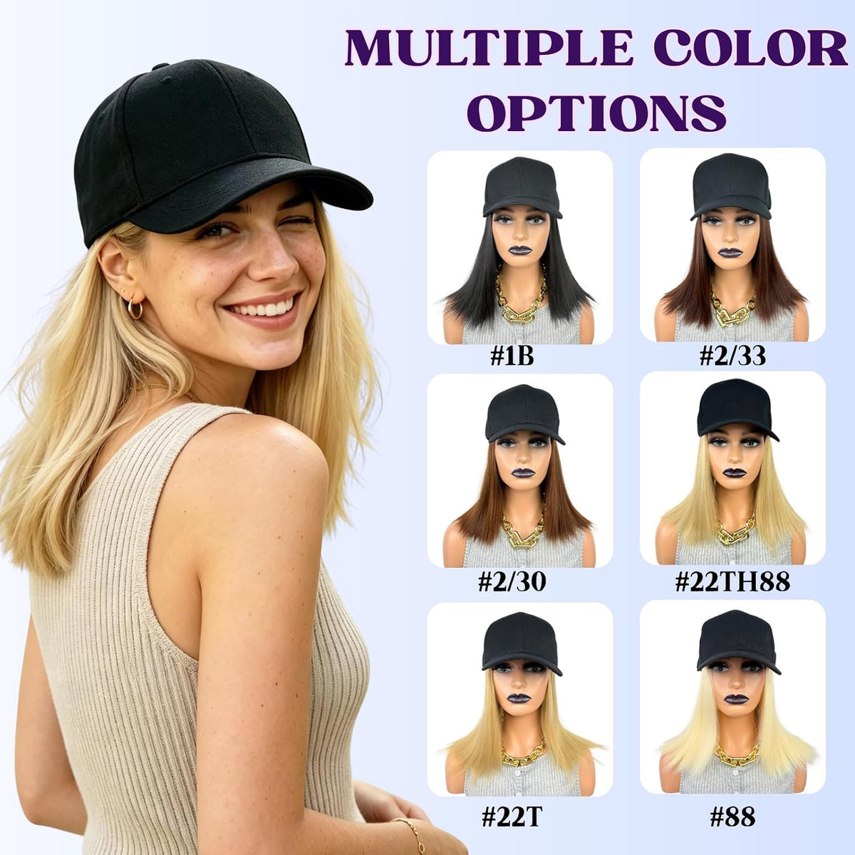 Baseball Cap with Bob Hair Attached Synthetic Bob Hat Wig for Women-Dark Brown