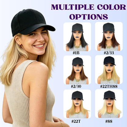 Baseball Cap with Bob Hair Attached Synthetic Bob Hat Wig for Women-Dark Brown