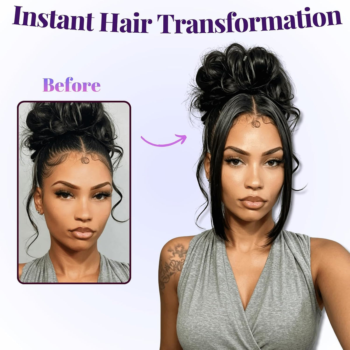 Long Clip in Real Human Hair Hime Cut Side Bang 2PCS for Black Women