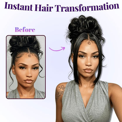 Long Clip in Real Human Hair Hime Cut Side Bang 2PCS for Black Women
