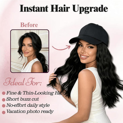 Baseball Cap with Hair Attached for Black Women 14inch Natural Wave Hat Wig
