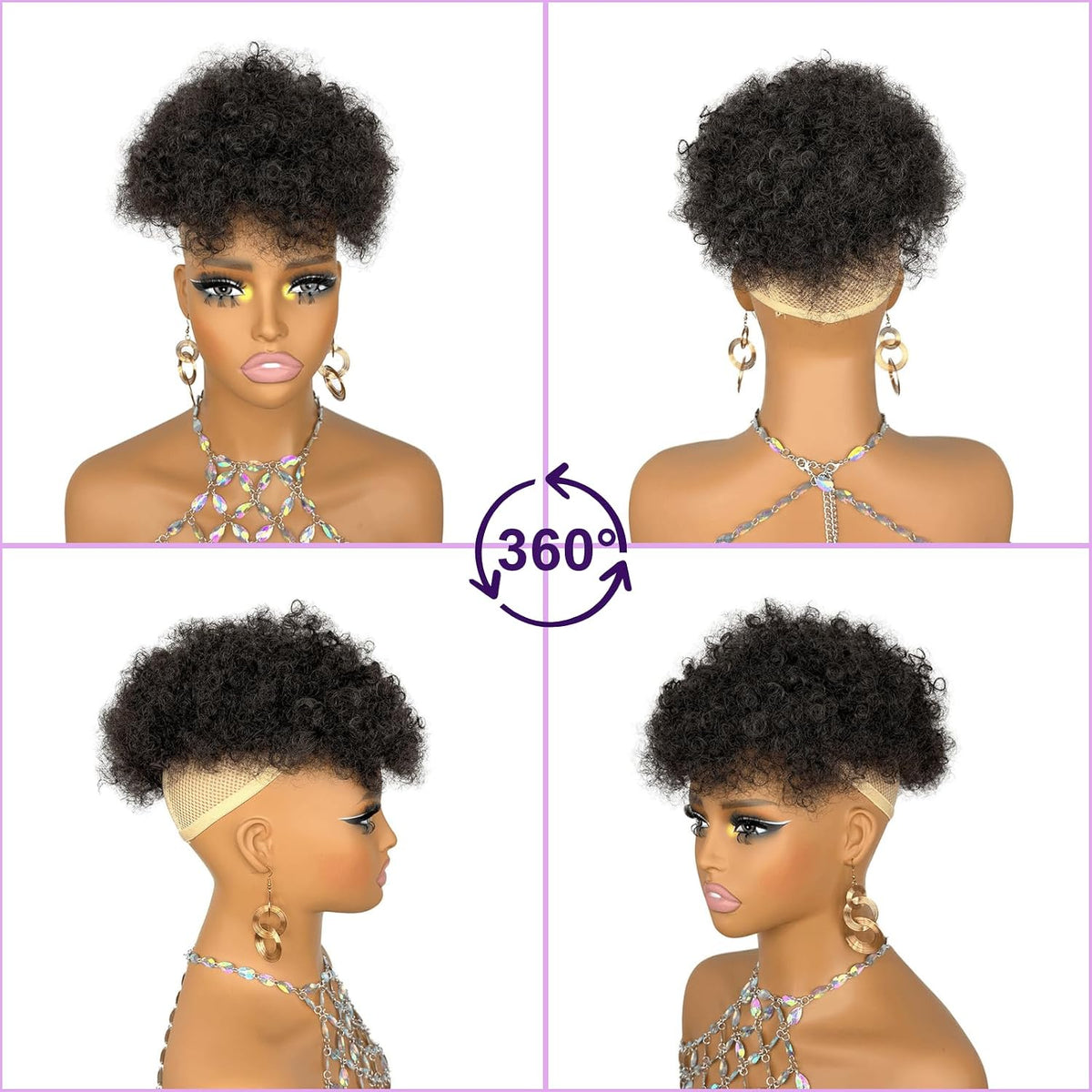 Short Afro Hair Topper Synthetic Hair Mohawk Ponytail for Black Women