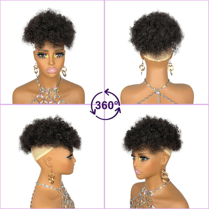 Short Afro Hair Topper Synthetic Hair Mohawk Ponytail for Black Women