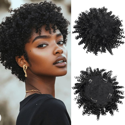Short Afro Kinky Curly Hair Topper for Black Women  with Thinning Hair