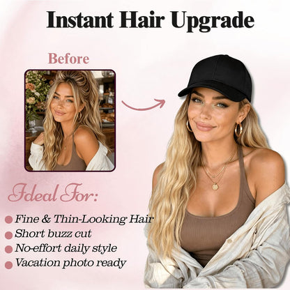 Short Curly Hat Wig for Women Baseball Cap with Ombre Blonde Natural Wave Hair for Women