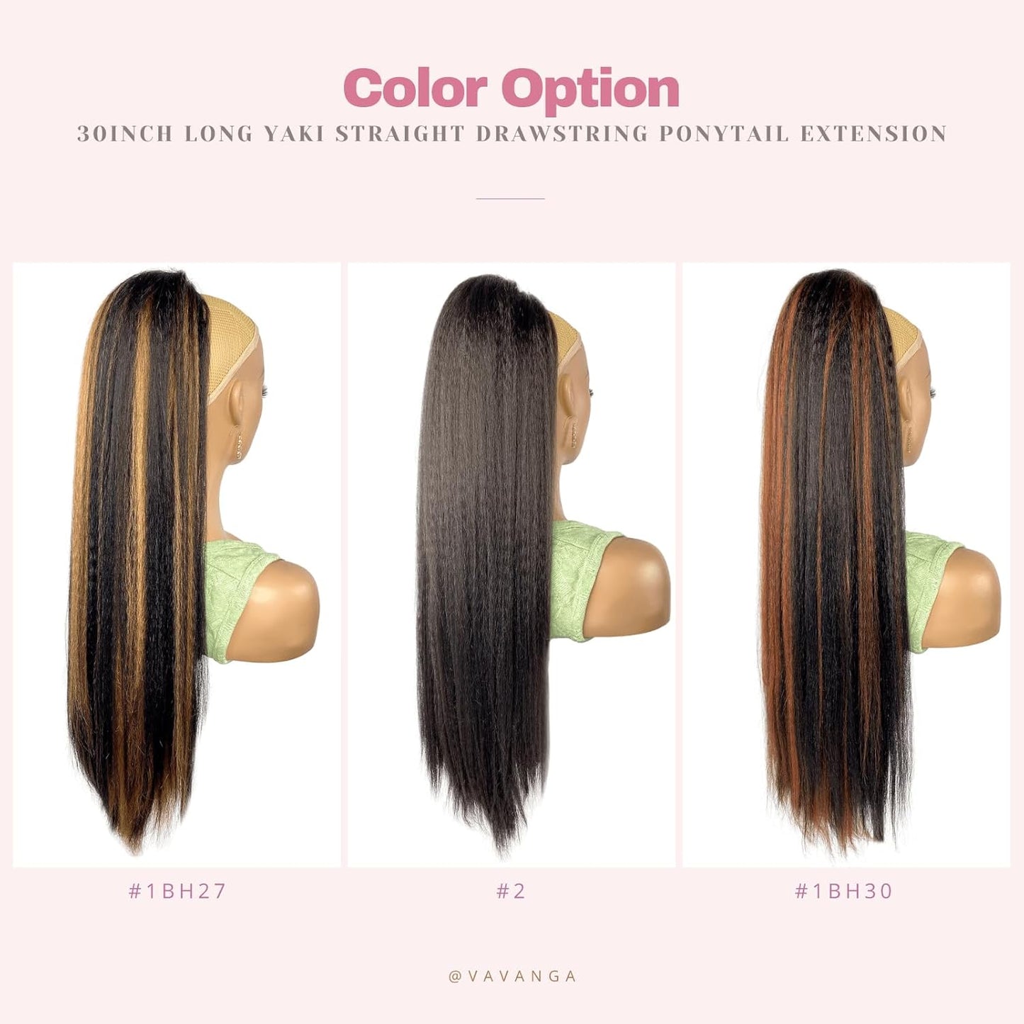 30inch Long Yaki Straight Drawstring Ponytail Extension for Black Women