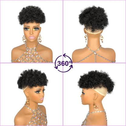 Short Afro Hair Topper Synthetic Hair Mohawk Ponytail for Black Women