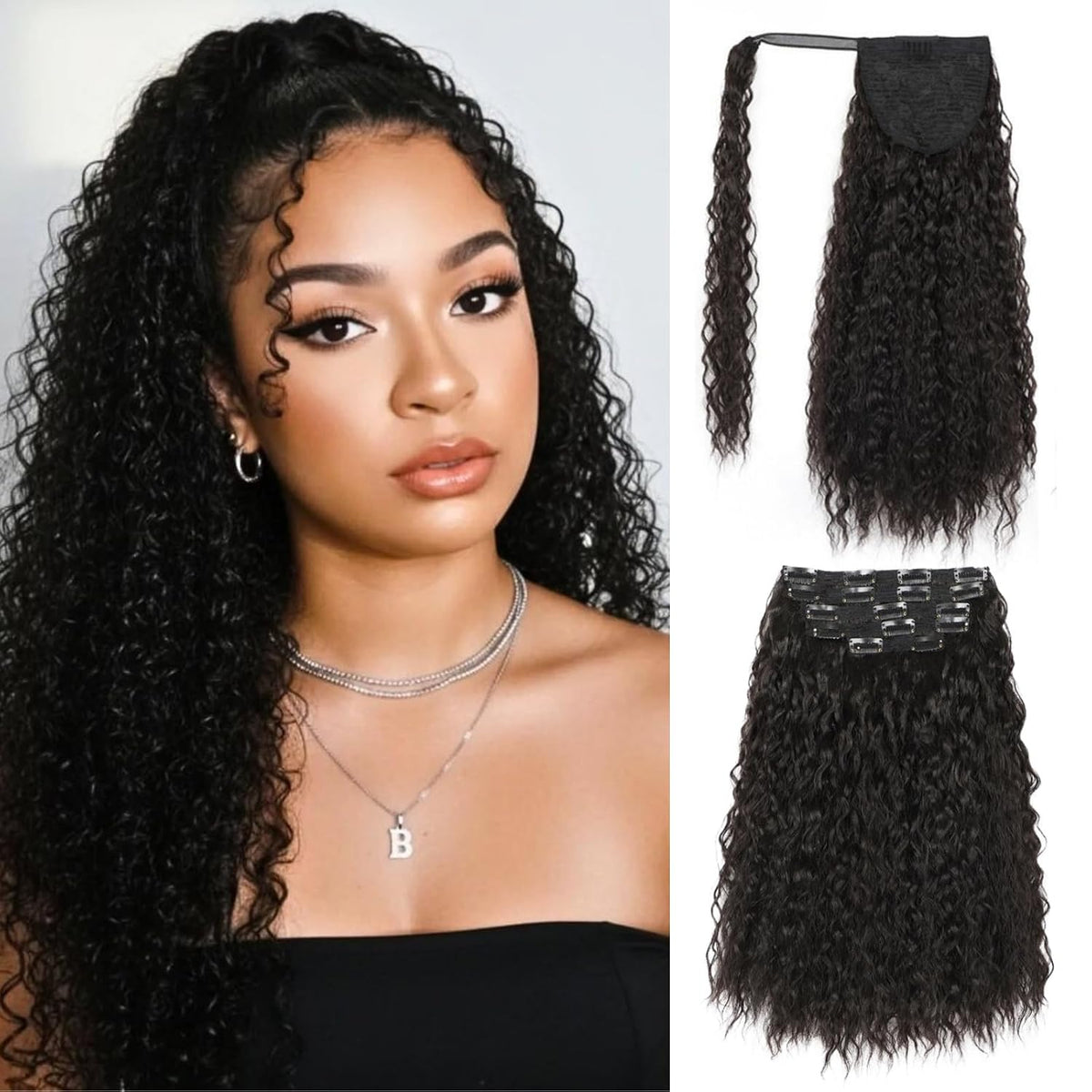 Half Up Half Down Ponytail Set for Black Women 6pc Water Wave 20inch