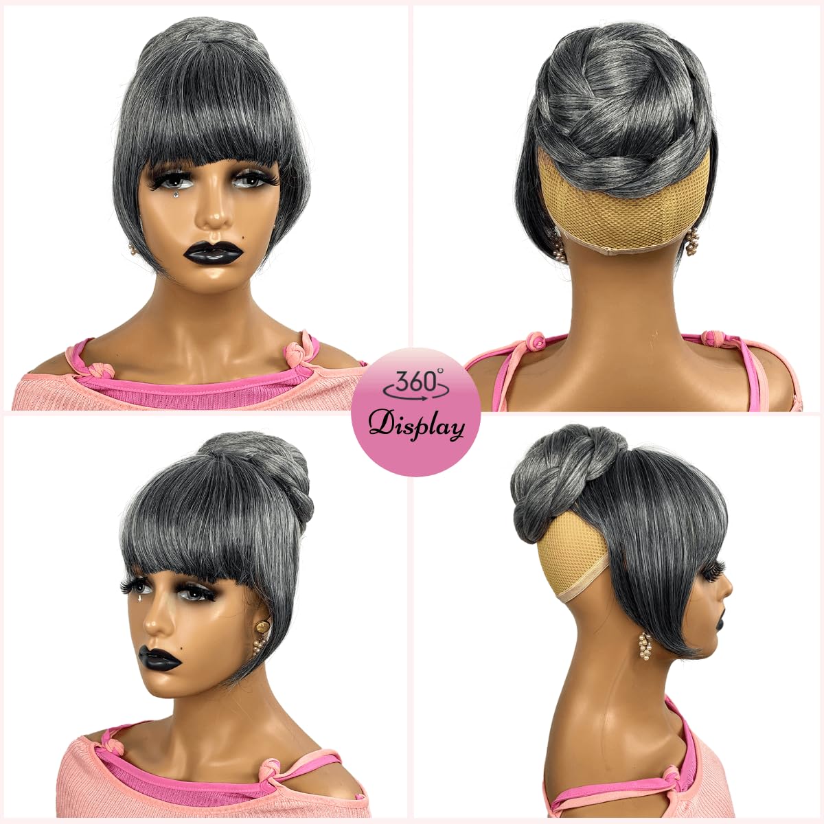 Gray Bun & Bangs Set 2PCS - Salt and Pepper Grey Hairpiece for Black Women