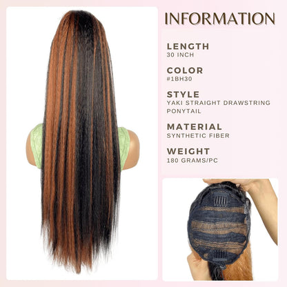 30inch Long Yaki Straight Drawstring Ponytail Extension for Black Women