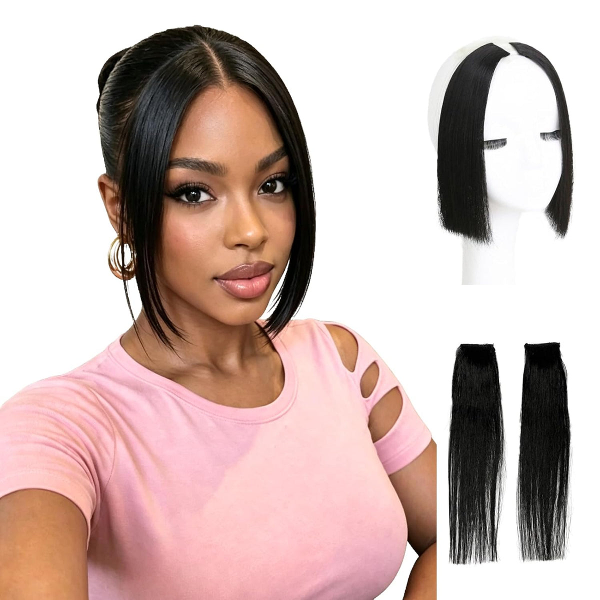 Long Clip in Real Human Hair Hime Cut Side Bang 2PCS for Black Women