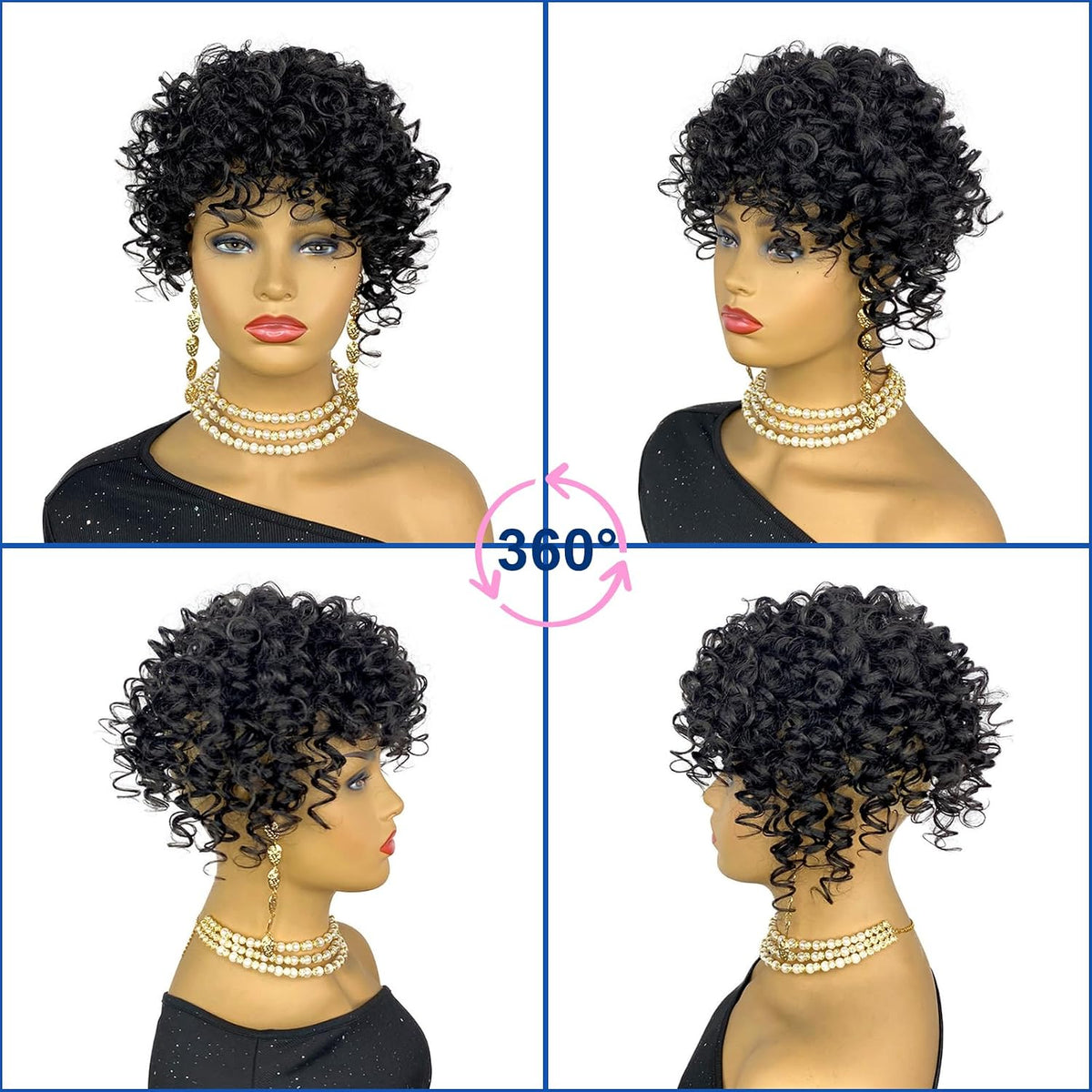 Short Loose Wave Hair Topper with Bangs for Black Women Topper Wig 360°3D Cover