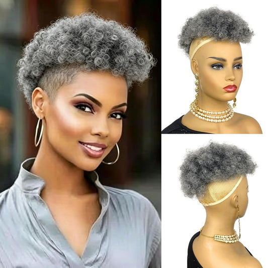 Short Afro Hair Topper Synthetic Hair Mohawk Ponytail for Black Women