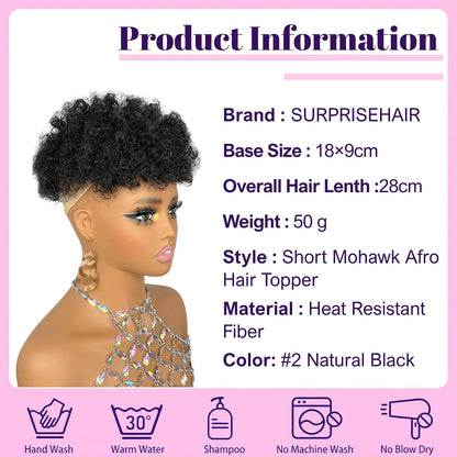 Short Afro Hair Topper Synthetic Hair Mohawk Ponytail for Black Women #2
