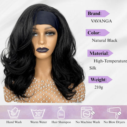 18inch Long Kinky Straight Yaki Wavy Headband Wig for Black Women