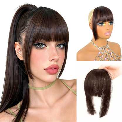 Clip in Bangs 100% Human Hair Fringe with Long Temples Hime Cut for Women