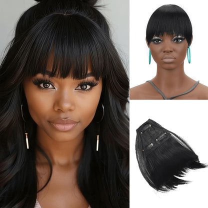 Short Kinky Straight Curtain Bangs Yaki Straight Bangs Hairpiece for Black Women