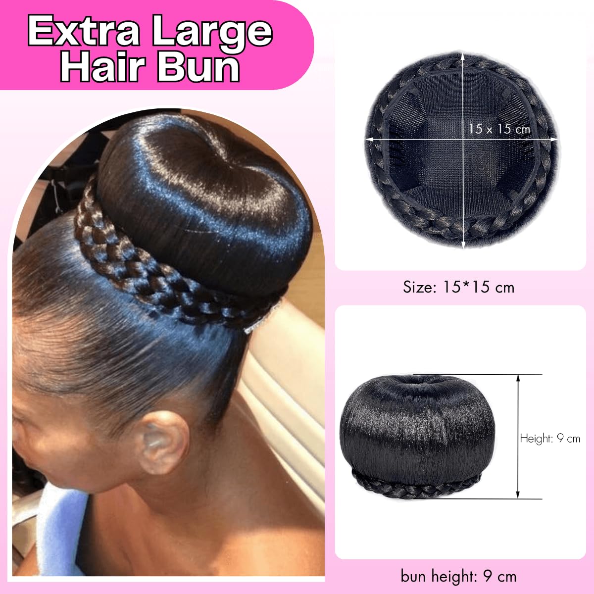 Extra Large Braided Hair Bun for Bride Black Hair Piece Clip in for Black Women