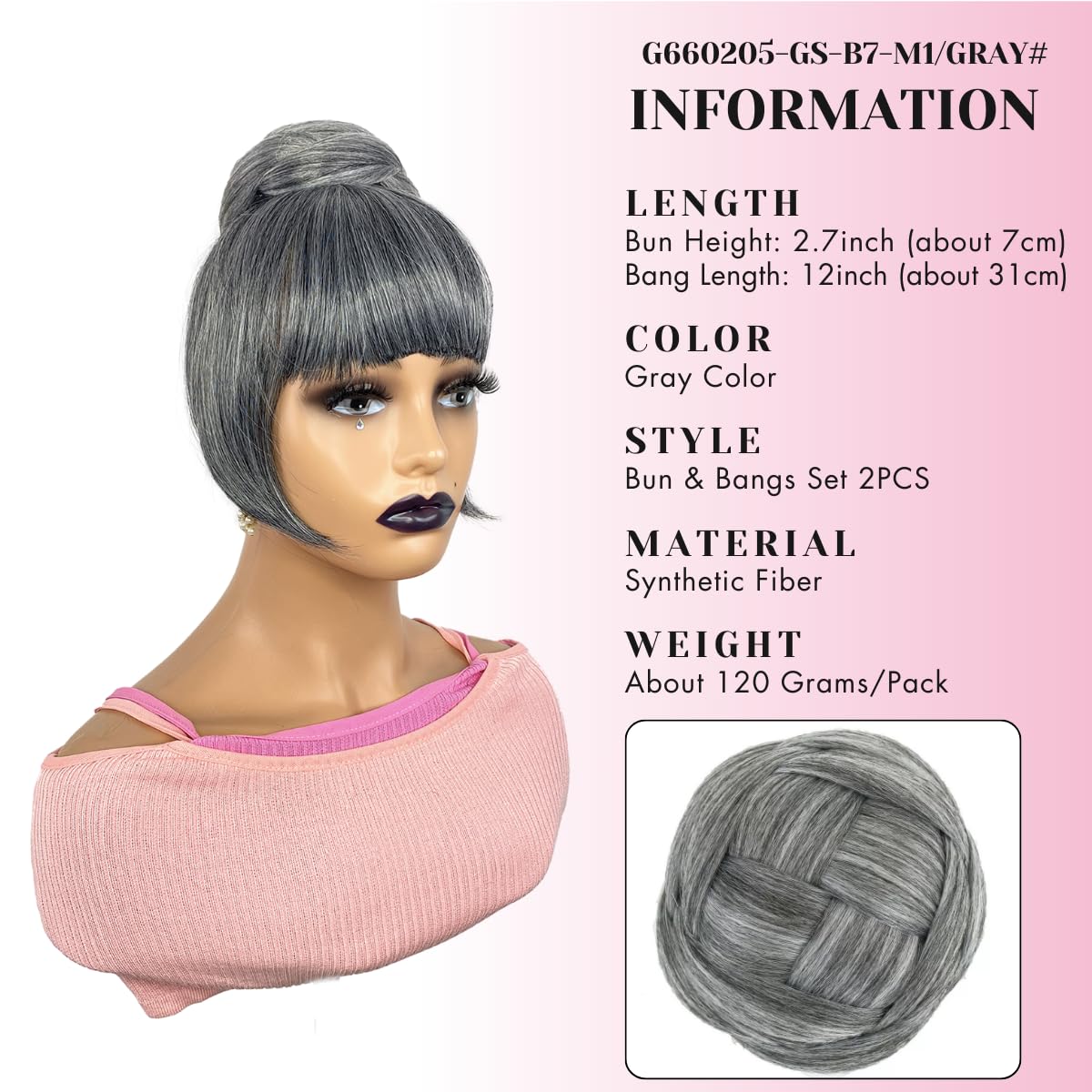 Grey Bun & Bangs Set 2PCS - Salt and Pepper Grey Twist Braided Chignon for Black Women
