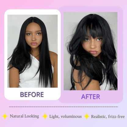 Short Kinky Straight Curtain Bangs Yaki Straight Bangs Hairpiece for Black Women