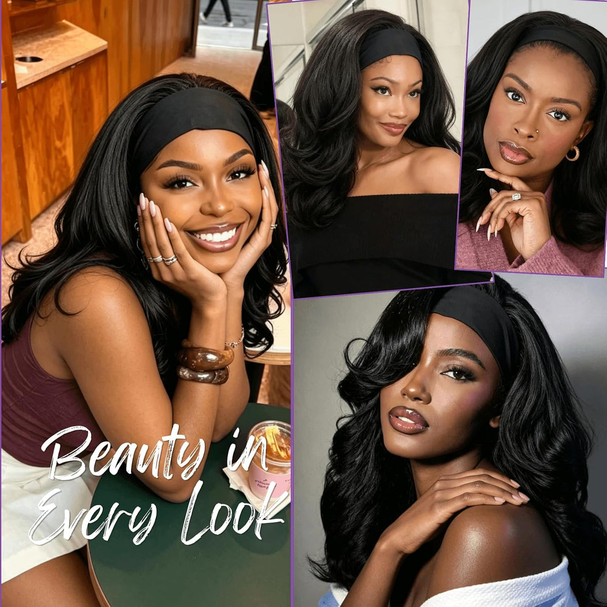 18inch Long Kinky Straight Yaki Wavy Headband Wig for Black Women
