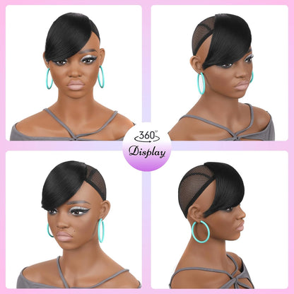 Short Yaki Straight Bangs Clip Side Swoop Bangs Hair Piece for Black Women