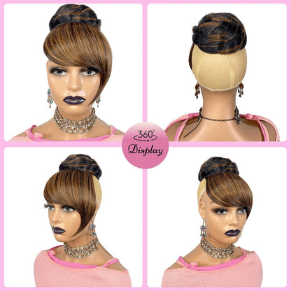 Brown Black Highlight Braided Bun with Bang for Black Women