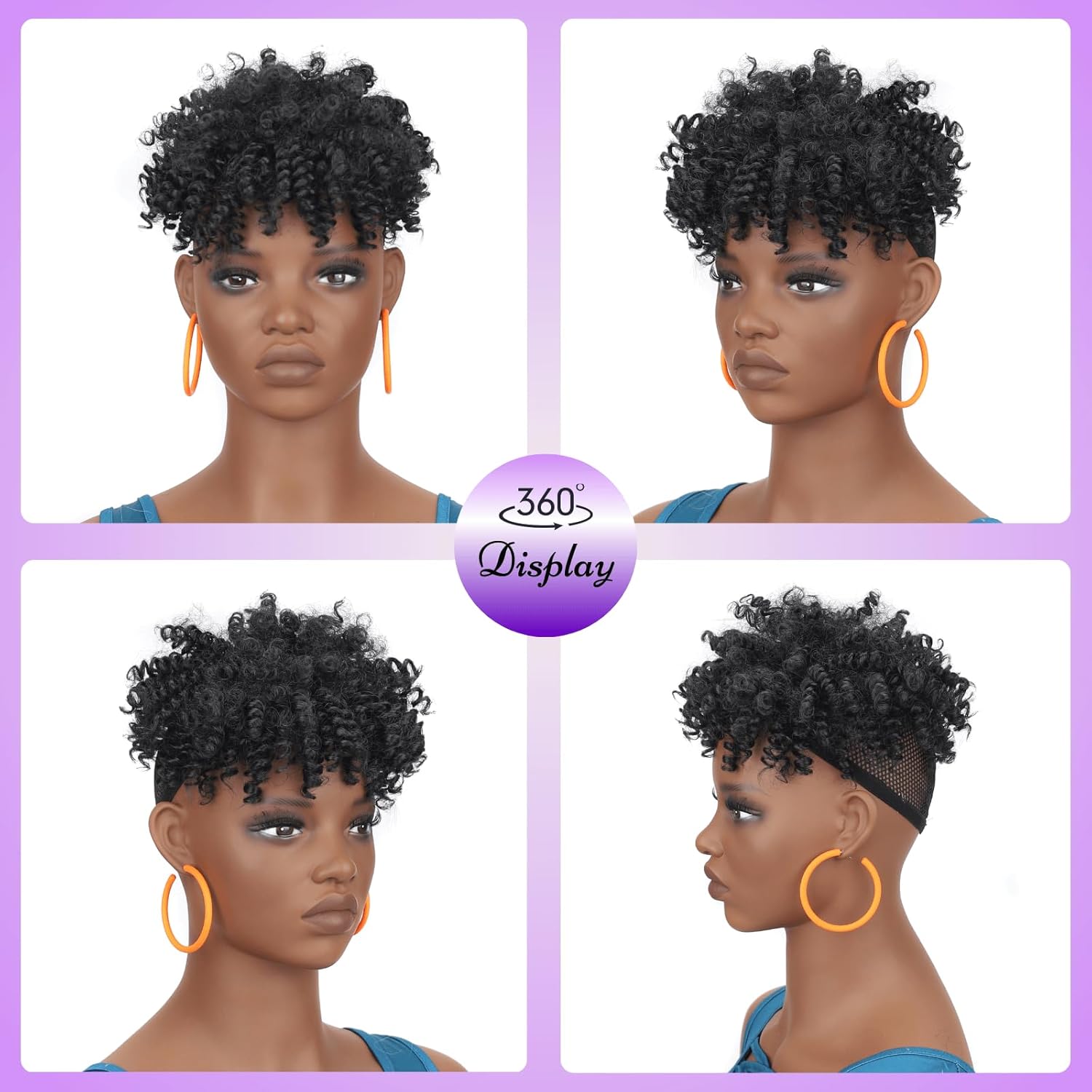 Short Afro Kinky Curly Hair Topper for Black Women  with Thinning Hair
