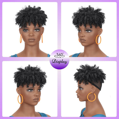 Short Afro Kinky Curly Hair Topper for Black Women  with Thinning Hair
