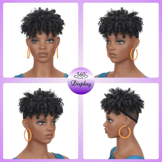 Short Afro Kinky Curly Hair Topper for Black Women  with Thinning Hair