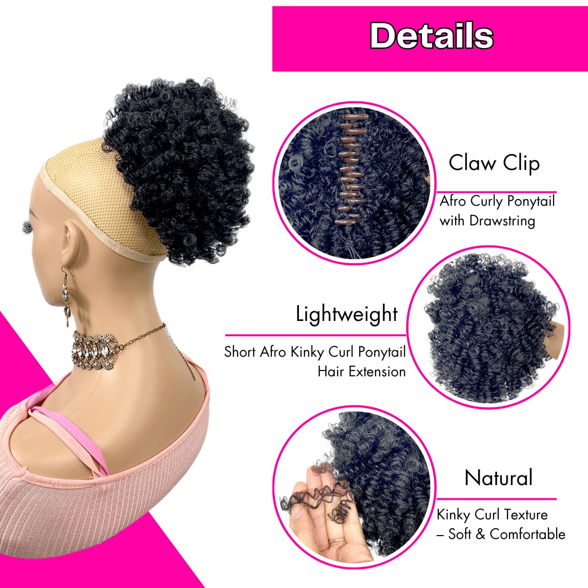 short Afro Kinky Curl Ponytail Afro Puff Bun Ponytail Claw Clip for Black Women
