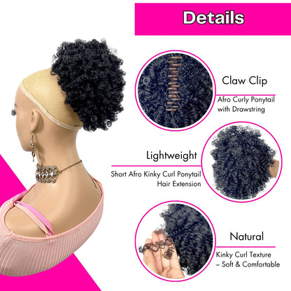 short Afro Kinky Curl Ponytail Afro Puff Bun Ponytail Claw Clip for Black Women