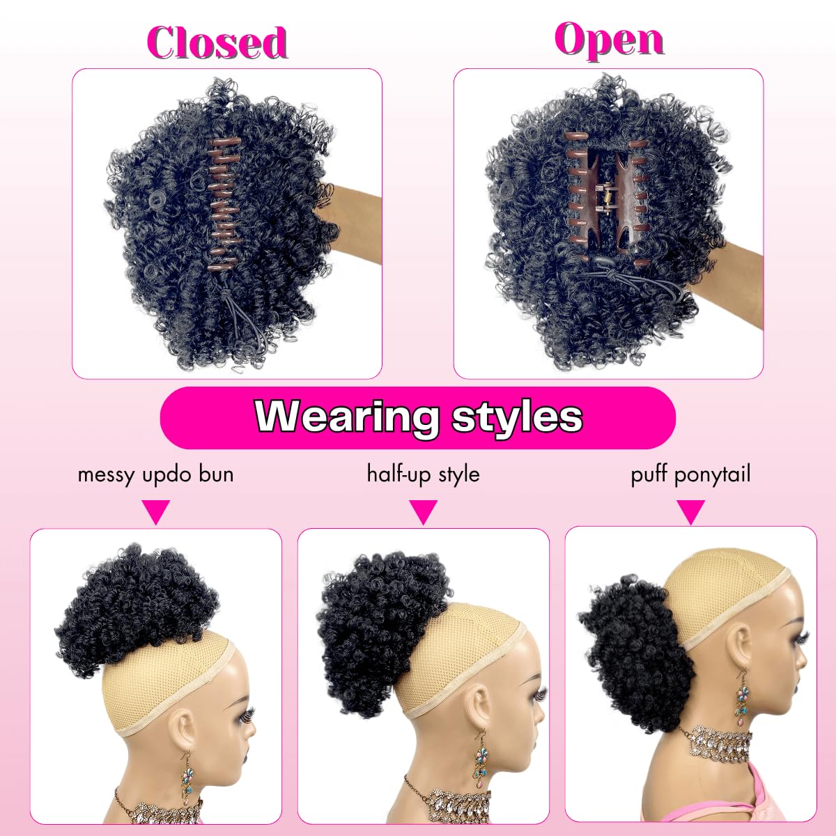 short Afro Kinky Curl Ponytail Afro Puff Bun Ponytail Claw Clip for Black Women